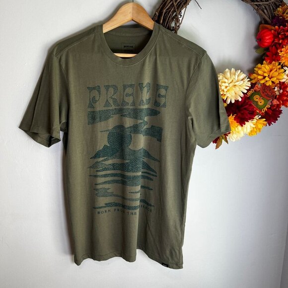 prAna Mens Everyday Craft Short Sleeve Shirt Tee SMALL in Rye Green - Picture 1 of 5